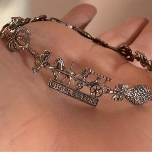 Vintage Sterling silver Charleston Horse Pineapple travel Charm Bracelet